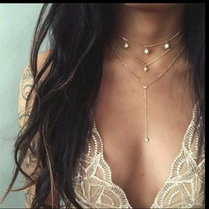 Boho Multilayer Star Crystal Gold Choker Necklace